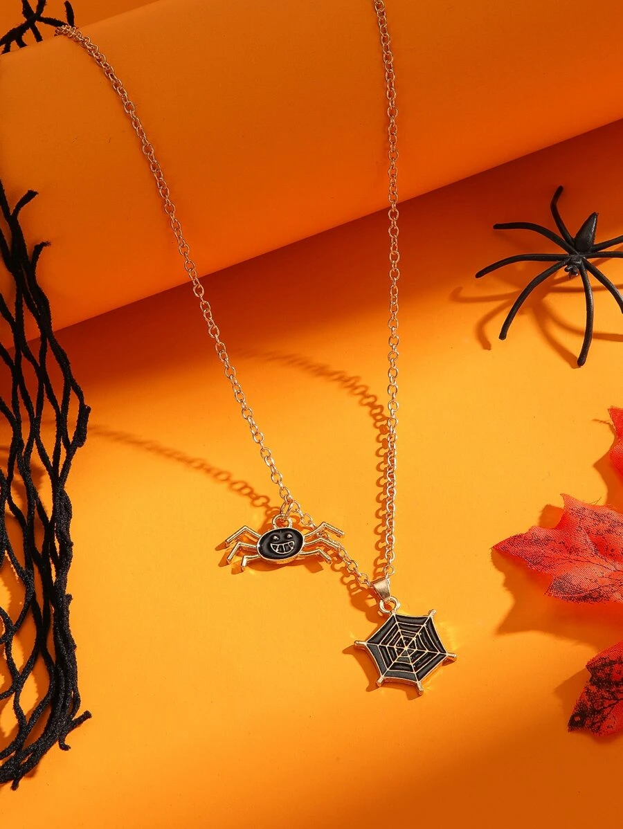 Halloween Spider Web Charm Necklace - Multicolor - View 1