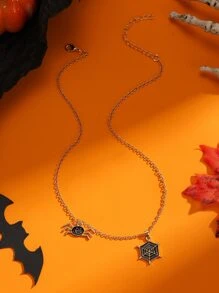 Halloween Spider Web Charm Necklace - Multicolor - View 2