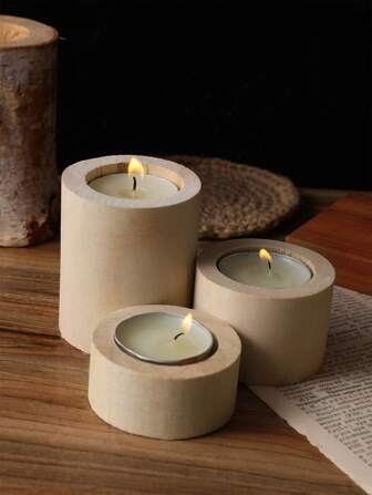 3 件木制茶灯烛台，木制奉献茶灯台，适用于婚礼生日中心装饰，适用于桌面花盆，适用于乡村风格中心装饰，家居装饰、房间装饰、礼物