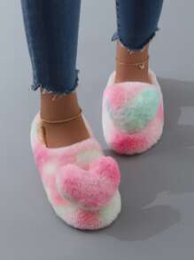 紮染愛心裝飾毛絨臥室拖鞋 - 彩色 - 查看 3