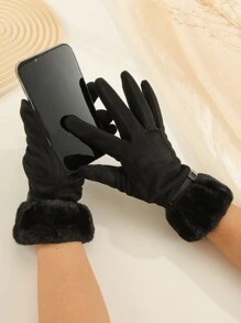 Buckle Decor Fuzzy Gloves - Black - View 2