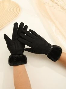 Buckle Decor Fuzzy Gloves - Black - View 3
