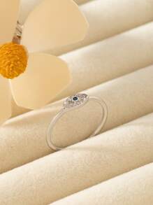 Cubic Zirconia Eye Decor Cuff Ring - Silver - View 1