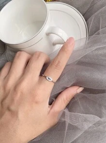 Cubic Zirconia Eye Decor Cuff Ring - Silver - View 2