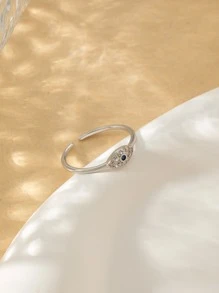 Cubic Zirconia Eye Decor Cuff Ring - Silver - View 3