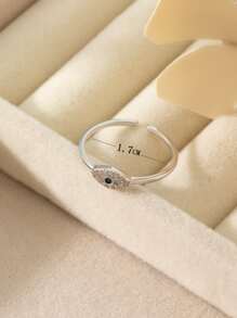 Cubic Zirconia Eye Decor Cuff Ring - Silver - View 4