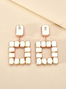 Bông tai thả hình vuông Rhinestone - Màu Hồng Tươi - Xem 2