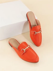Neon Orange Metal Decor Flat Mules - Orange - View 1
