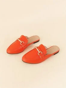 Neon Orange Metal Decor Flat Mules - Orange - View 2