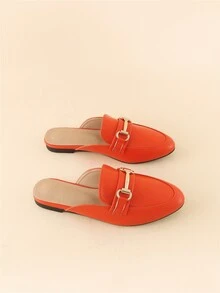 Neon Orange Metal Decor Flat Mules - Orange - View 5