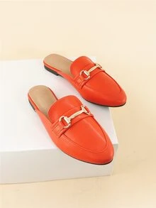 Neon Orange Metal Decor Flat Mules - Orange - View 6