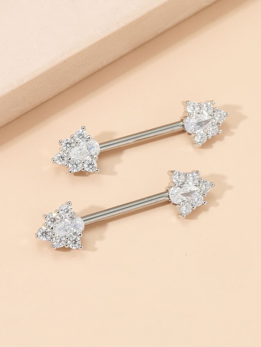 2入組/套女式男士方晶鋯石裝飾乳頭環假穿孔防過敏女式男士無需穿孔身體首飾禮物 - 銀色 - 查看 1