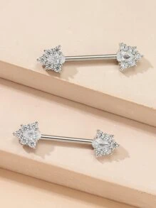 2入組/套女式男士方晶鋯石裝飾乳頭環假穿孔防過敏女式男士無需穿孔身體首飾禮物 - 銀色 - 查看 2