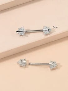 2入組/套女式男士方晶鋯石裝飾乳頭環假穿孔防過敏女式男士無需穿孔身體首飾禮物 - 銀色 - 查看 3