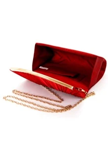Bolsa cuadrada fruncido panel con solapa con cadena de satén - Rojo - Ver 3