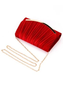 Bolsa cuadrada fruncido panel con solapa con cadena de satén - Rojo - Ver 4