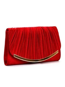 Bolsa cuadrada fruncido panel con solapa con cadena de satén - Rojo - Ver 5