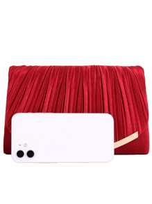 Bolsa cuadrada fruncido panel con solapa con cadena de satén - Rojo - Ver 7
