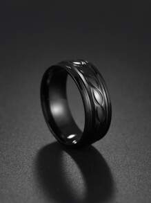 Men Minimalist Textured Ring - Black - View 1