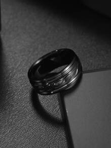 Men Minimalist Textured Ring - Black - View 2