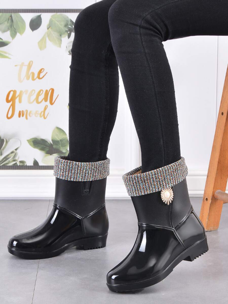 太陽裝飾一腳蹬雨鞋 - 黑色 - 查看 1