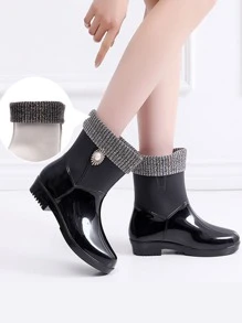 太陽裝飾一腳蹬雨鞋 - 黑色 - 查看 2