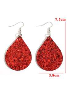 Sequin Water-drop Earrings - Red - View 3