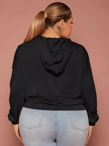 SHEIN SXY Áo nỉ dáng rộng, khoét eo, viền bèo nhún, vai rớt, có dây rút. - màu đen - Xem 3