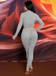 SHEIN SXY Solid Rib-knit Asymmetrical Hem Tee and Leggings Set - Light Grey - View 2