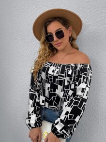 SHEIN Clasi Plus Geo Print Off Shoulder Blouse