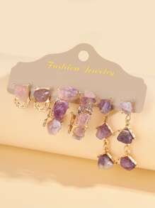 3 cặp hoa tai trang trí bằng đá - Nhiều màu - Xem 1