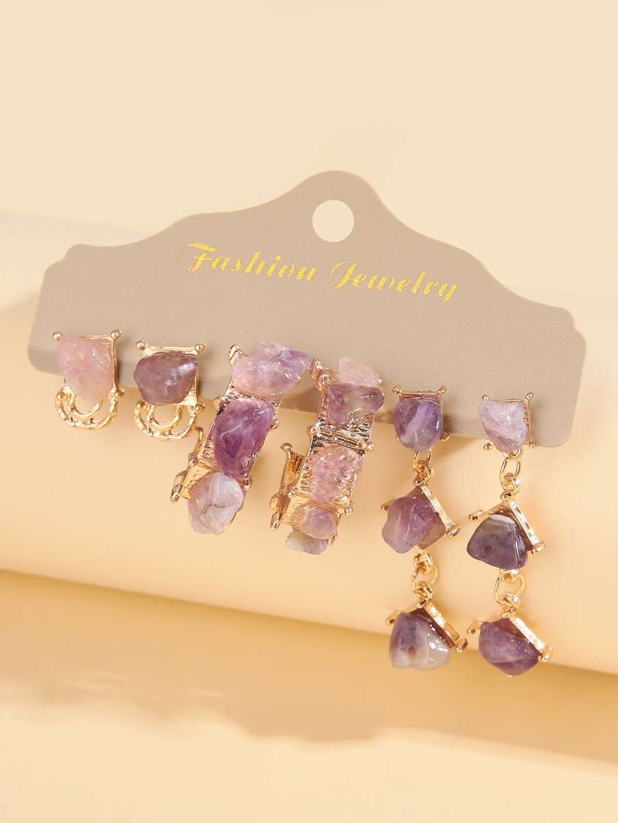 3 cặp hoa tai trang trí bằng đá - Nhiều màu - Xem 1