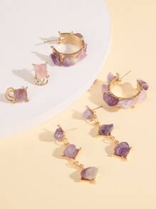 3 cặp hoa tai trang trí bằng đá - Nhiều màu - Xem 2