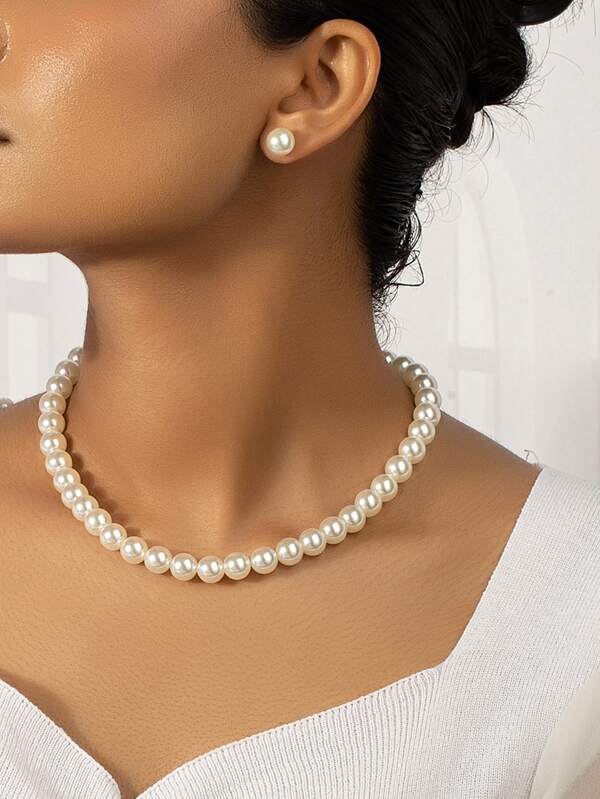 3pcs Faux Pearl Decor Jewelry Set
