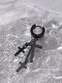 Hombres 1 pieza Pendiente largo cruzado - Negro - Ver 1