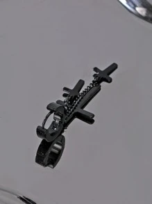 Hombres 1 pieza Pendiente largo cruzado - Negro - Ver 2