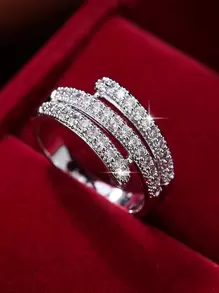 MONALLY Cubic Zirconia Decor Wrap Ring - Silver - View 2