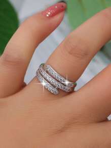 MONALLY Cubic Zirconia Decor Wrap Ring - Silver - View 3