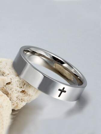 Fashionable and Popular Men Cross Detail Ring Stainless Steel for Jewelry Gift and for a Stylish Look