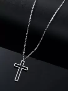 時尚流行男士十字吊飾項鍊不銹鋼朋克嘻哈風格適合珠寶禮物和時尚外觀 - 銀色 - 查看 8