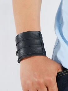 Vòng đeo tay nam thiết kế thắt lưng thời trang và phổ biến PU để làm quà tặng trang sức và cho vẻ ngoài sành điệu - màu đen - Xem 1