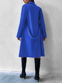 SHEIN Privé Lapel Neck Double Breasted Belted Coat - Blue - View 2