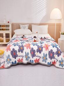 Floral & Letter Graphic Blanket - Multicolor - View 1