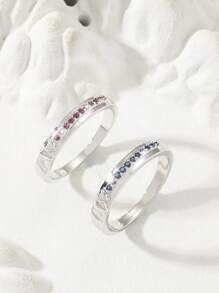 2pcs Cubic Zirconia Decor Ring - Silver - View 1