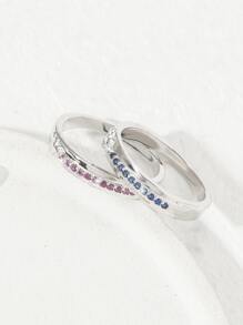 2pcs Cubic Zirconia Decor Ring - Silver - View 2