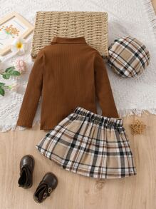 少女高領上衣和格紋飄逸半身裙 - 彩色 - 查看 2