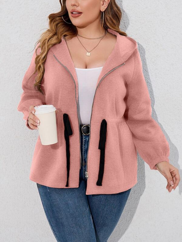 SHEIN LUNE Plus Drawstring Waist Zip Up Hooded Jacket