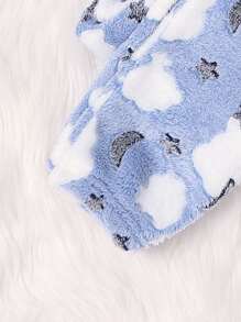 Young Girls' Cloud, Stars, Moon Patterned Pajama Set For Home - Baby Blue - View 3