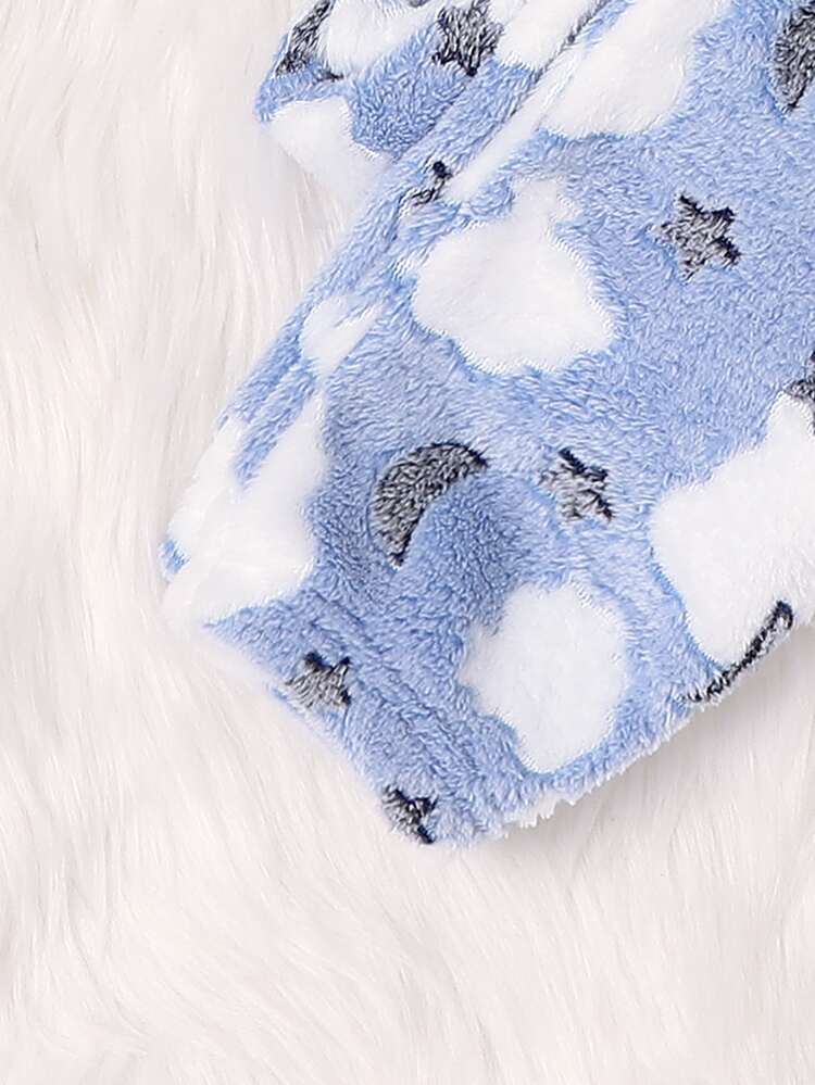 Conjunto De Pijama Patrón De Nubes, Estrellas Y Luna Para Niñas Jóvenes - Celeste - Añade 3