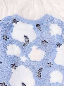 Young Girls' Cloud, Stars, Moon Patterned Pajama Set For Home - Baby Blue - View 4